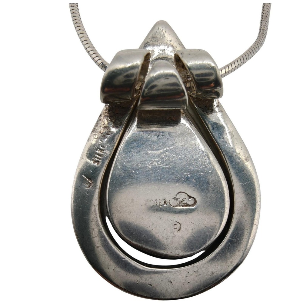 Sterling Silver Green Opal Inlay Teardrop Pendant Necklace Southwest Style 18.5" - Picture 7 of 9